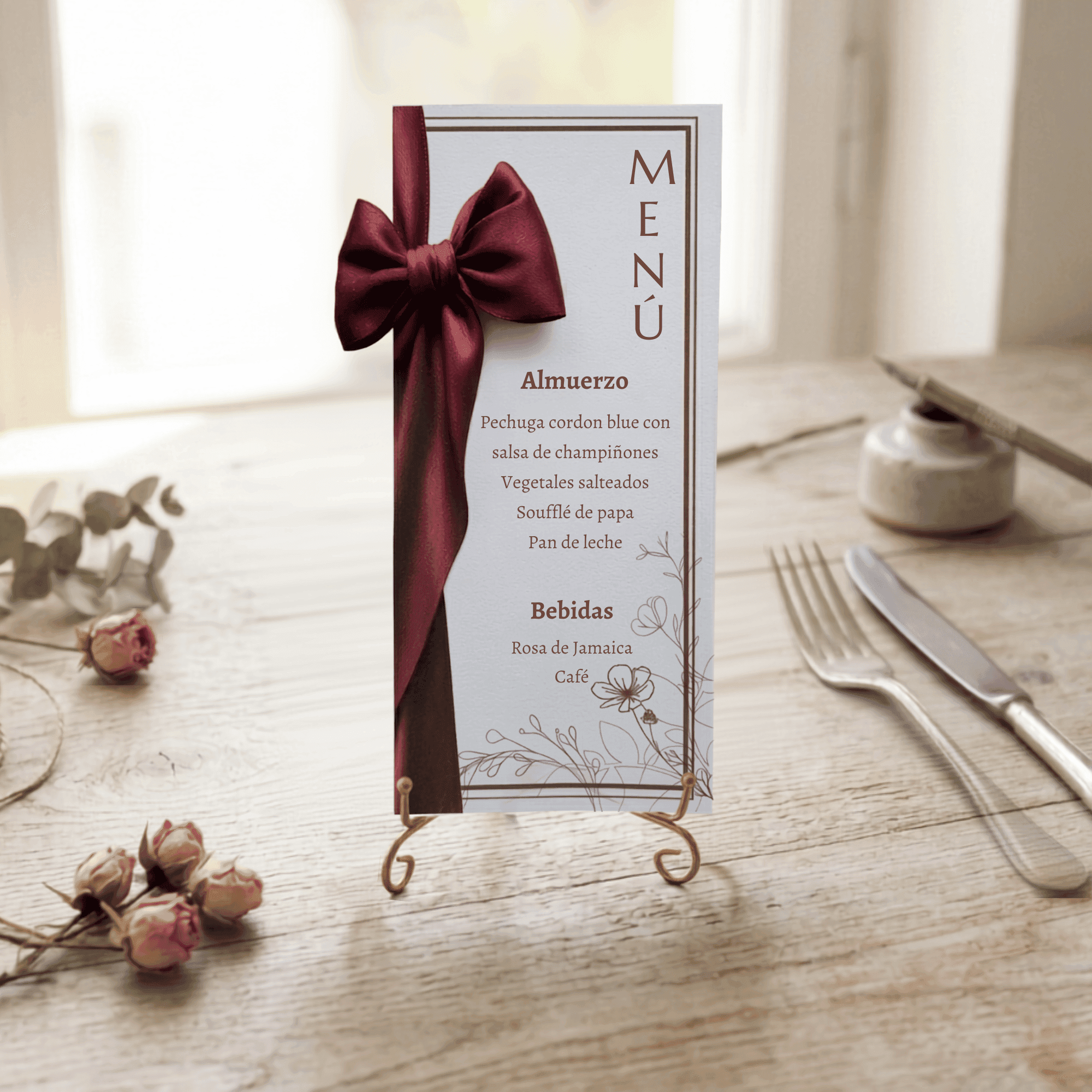 Menú de Mesa Elegancia Vino Tinto