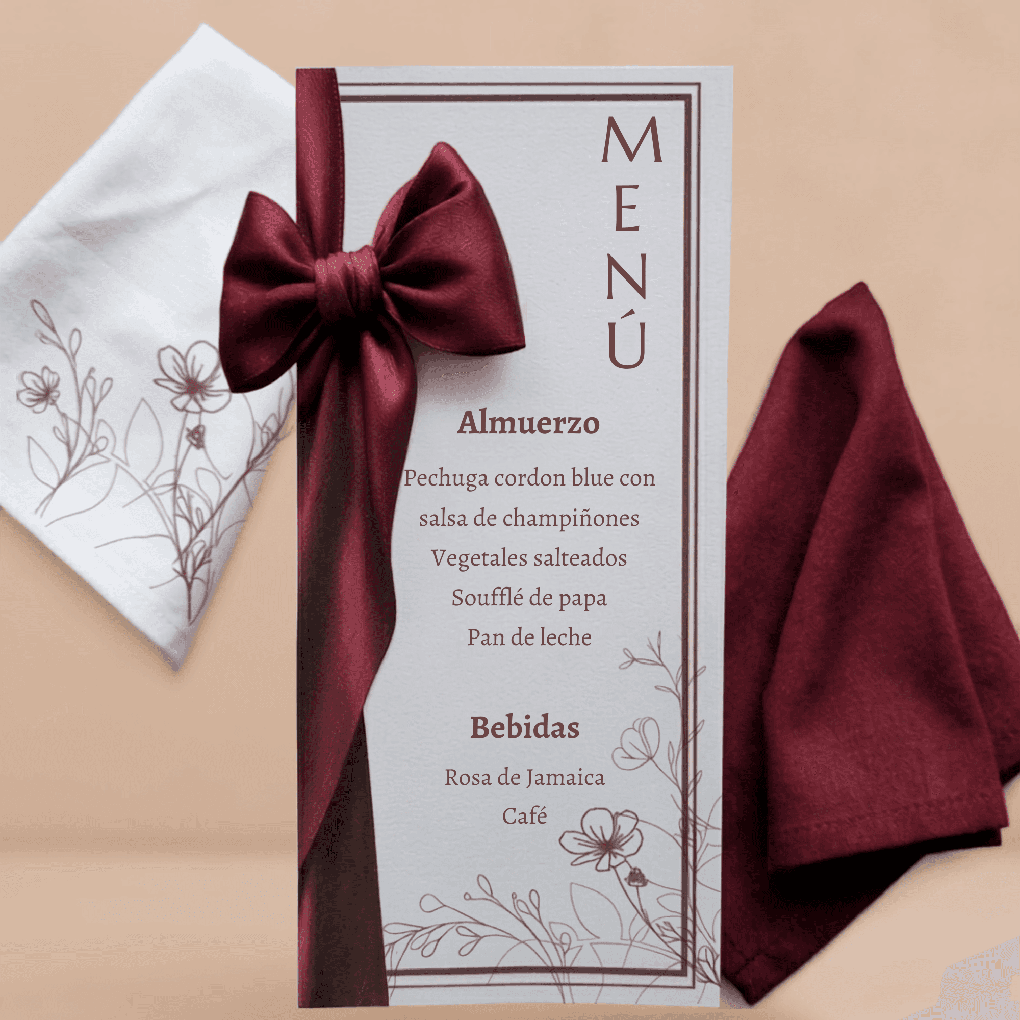Menú de Mesa Elegancia Vino Tinto